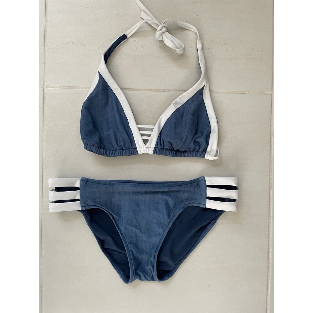Seafolly Swim Bikini Swimsuit Color Block Denim Party Beach Summer